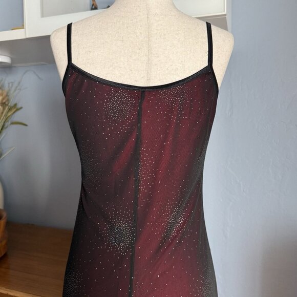 90’s Y2K Sparkly Black Mesh Overlay Red Maxi Dress Whimsigoth Fairy Grunge M/L - Picture 11 of 11